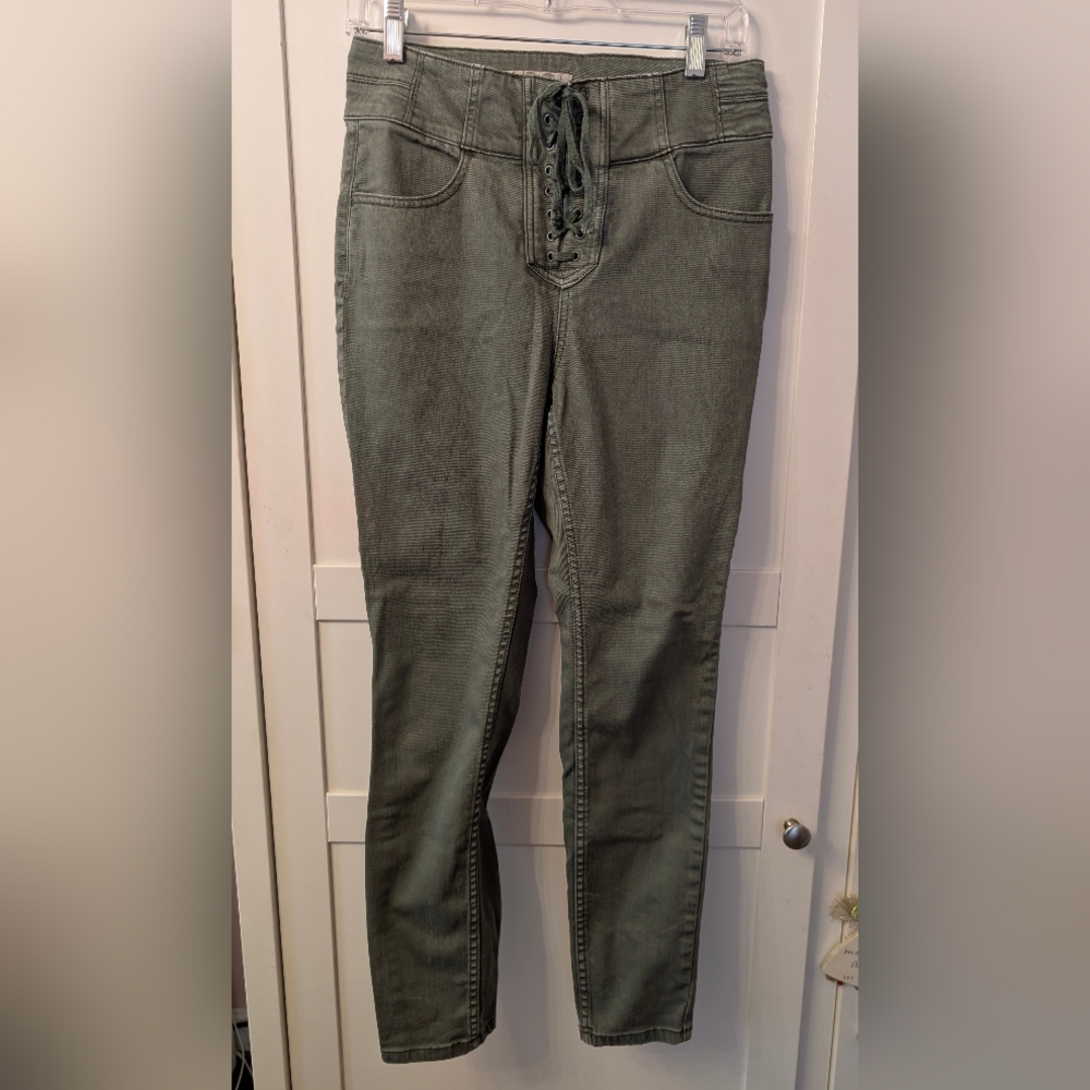 We The Free Green Lace-Up Straight Leg Jeans
